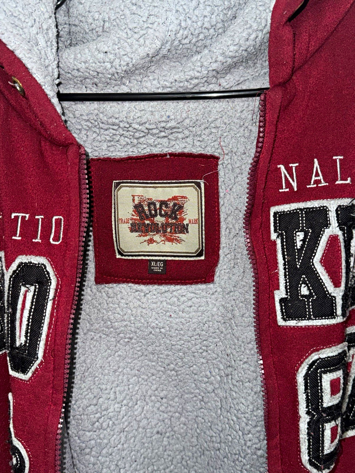 “Brooklyn International Game 1987”, Burgundy Full Zip Fleece Hoodie XL Men’s - second product detail image