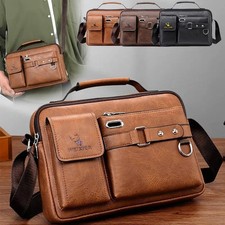 Men's Leather Shoulder Messenger Bags Business Work Bag Laptop Briefcase Handbag