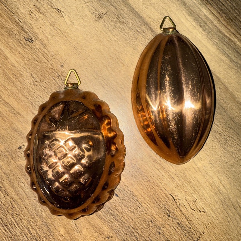 Lot of 2 Vintage Copper Mini Molds with Hanging Loops Chocolate Grandma Decor