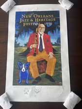 1996 New Orleans Jazz Fest Rodrigue  Blue Dog  Pete Fountain Remarque - Damaged