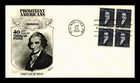 US COVER THOMAS PAINE 40C PROMINENT AMERICANS FDC BLOCK FLEETWOOD