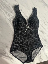 Vtg Gabar One Piece Swimsuit Polka Dot Ruffle rockabilly Coquette 10 NWOT