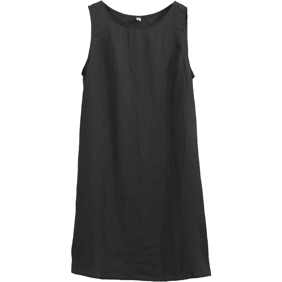 Amazhiyu Linen Sleeveless Shift Dress with Pockets in Black, Size XL