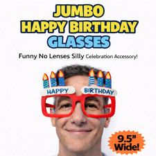 Funny JUMBO HAPPY BIRTHDAY GLASSES Big 9.5" Red Party Candles Eye Gag Gift Adult