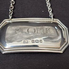 Sterling Silver &ldquo; Plonk&rdquo; Decanter Bottle Label, Hugh Johnson 1993, 11.6g