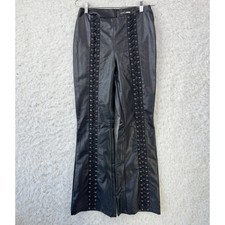 Fashion Nova Faux Leather Lace Up Flare Pants Small Black Biker Goth Grunge