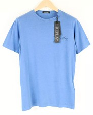 REPLAY Men T-Shirt S Blue Casual Cotton Short Sleeved Ripped Logo Pullover