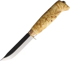 Wood Jewel Scout Carbon Steel Blade Curly Birch Handle Fixed Knife - 23PP