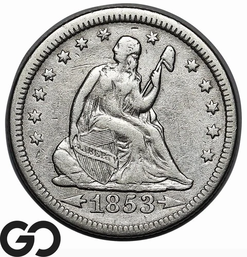 1853 Seated Liberty Quarter w/ Arrows & Rays, VF+