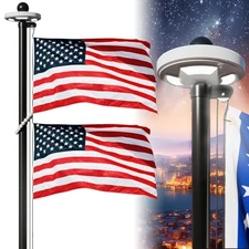 Flag Pole with Solar Light Thick Aluminum Heavy Duty Flag Pole Kit 100MPH 16FT