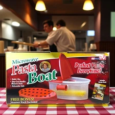 Microwave Pasta Boat Cooker As Seen on TV – Cooks Drains Serves Stores – New Box