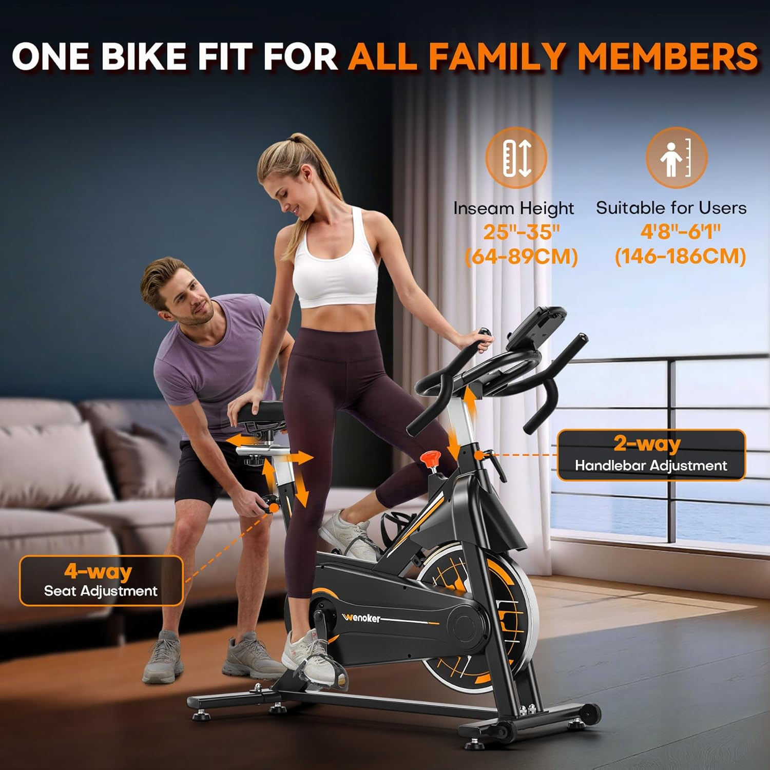 Exercise Bike, Wenoker Stationary Bike for Home, App Supported Indoor Bike with 