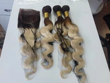 12A PERUVIAN VIRGIN HUMAN HAIR 20+22+24&20 CLOSURE 350g 4#/613# OMBRE BODY WAVES