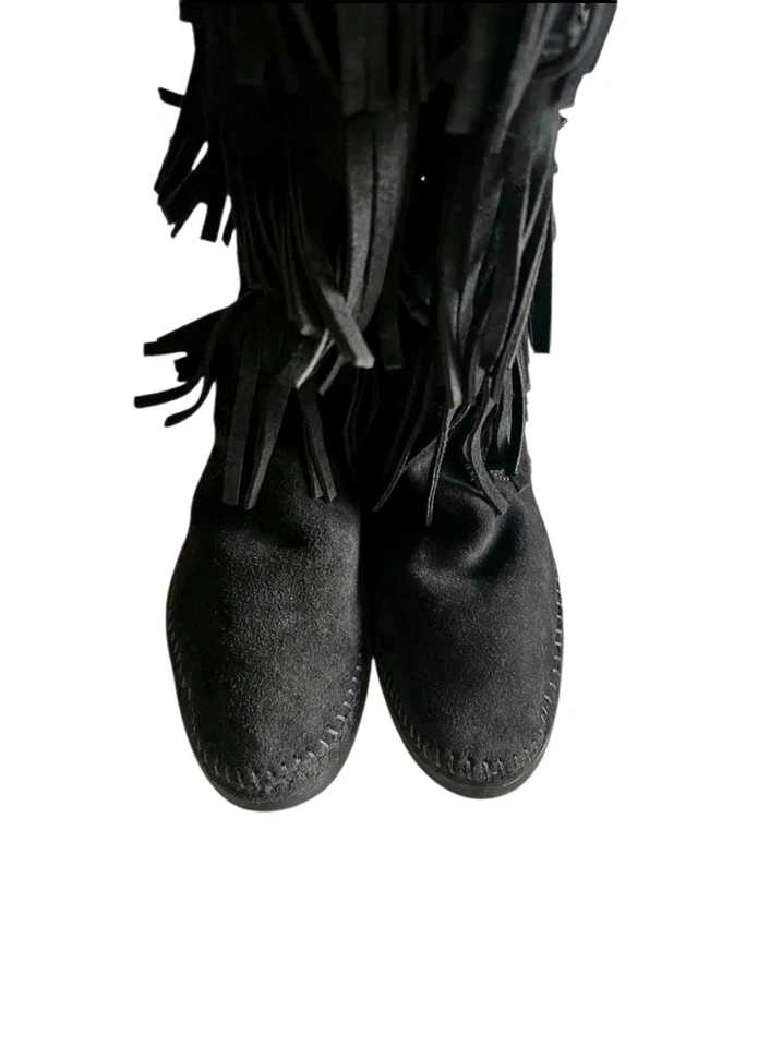 Mocasines Minnetonka 1639 para mujer talla 9 flecos pantorrilla bota alta boho 3 capas SB11 Foto 3 de 4