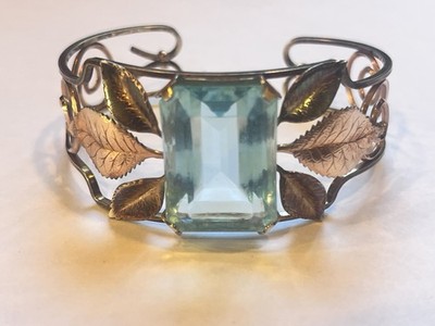 Krementz Gold Filled Leaves December Birthstone Cuff Bracelet Rose Yellow Vintge