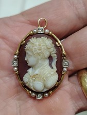 Heirloom Piece 14kt Diamond And Pearl Cameo