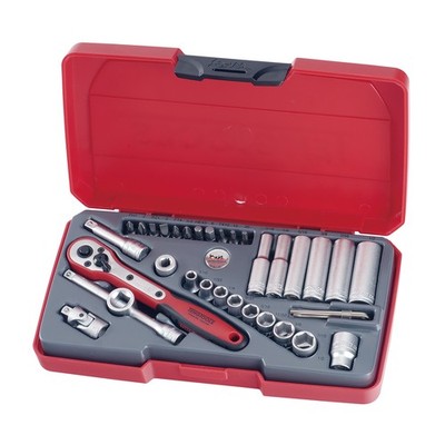 Teng Tools 1/4 Inch Socket Set 6 pt AF 35 Pieces T1435AF
