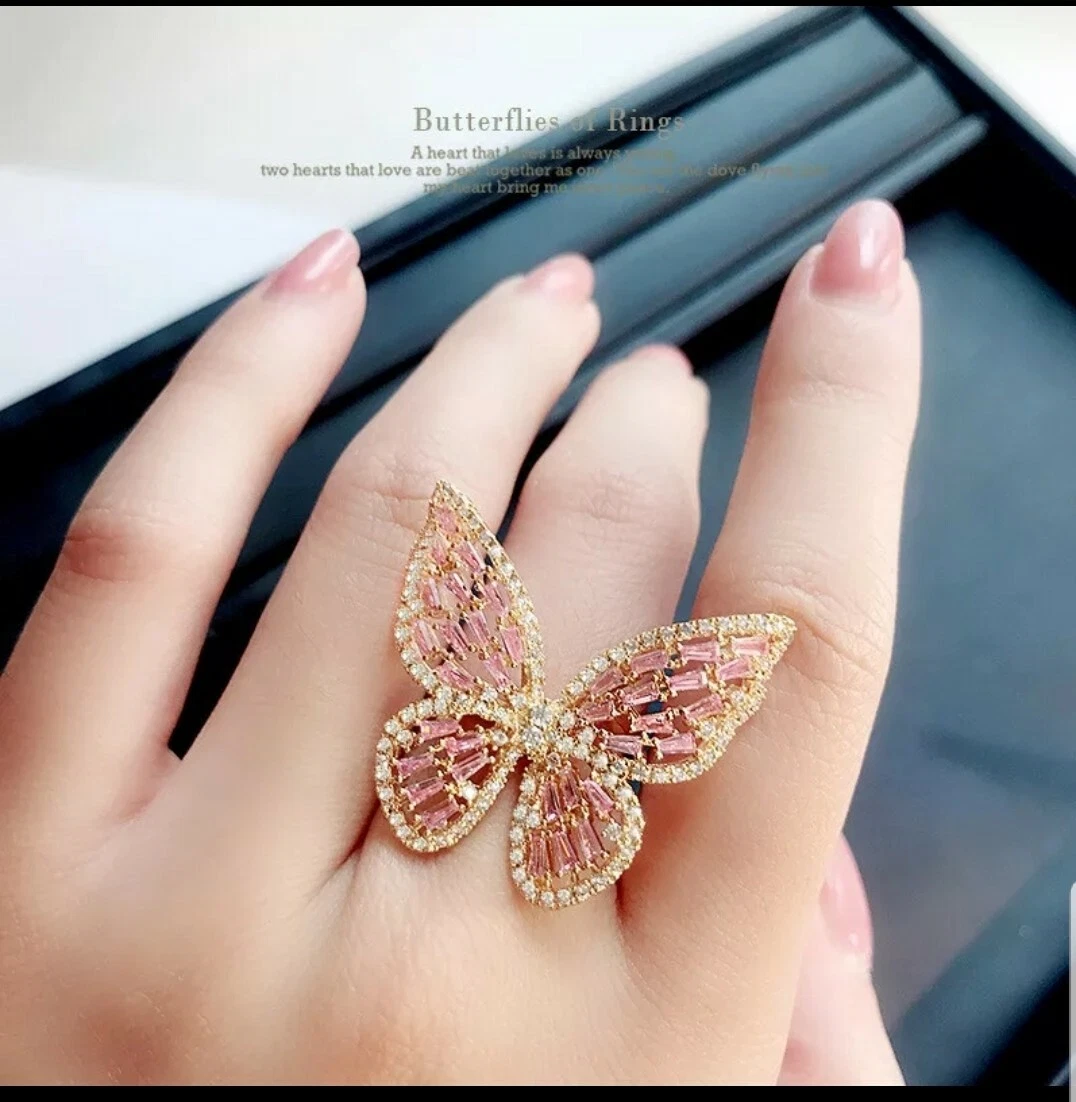 Buy Diamond Freedom Butterfly Ring, Solid Gold Ring, Statement Butterfly  Special Woman Ring, Handmade Custom Jewelry, Rose White Yellow Ring Online  in India - Etsy