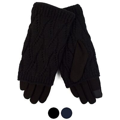 Mens Black Knit Snowflake Winter Gloves GM1000 