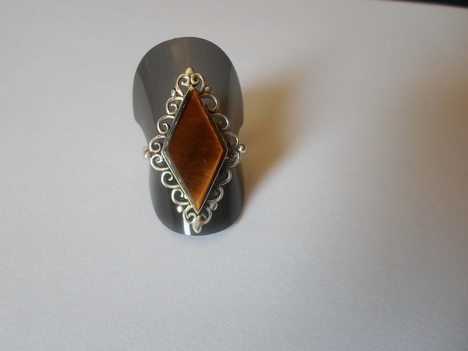 solid silver ring, tiger eye triangle, openwork o… - image 9