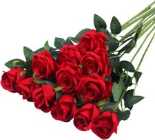 12PCS Artificial Silk Flowers Realistic 1 dozen Long Stem Roses