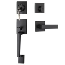 Black Front Door Handle and Deadbolt Set, Entry Door Handle and Deadbolt with Re