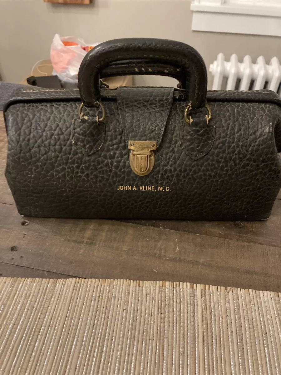 Vintage Lilly Black Pebbled Leather Doctors Medical Travel Bag MD Doctor Bag  | eBay