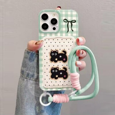 Drop Protection Dustproof Skin Green Plaid Cats Phone Case fits iPhone 15 ProMax