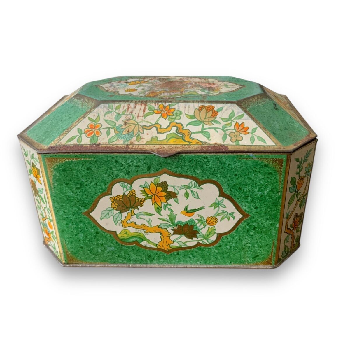 Vintage Tin Container Made In England Metal Box Co. Green