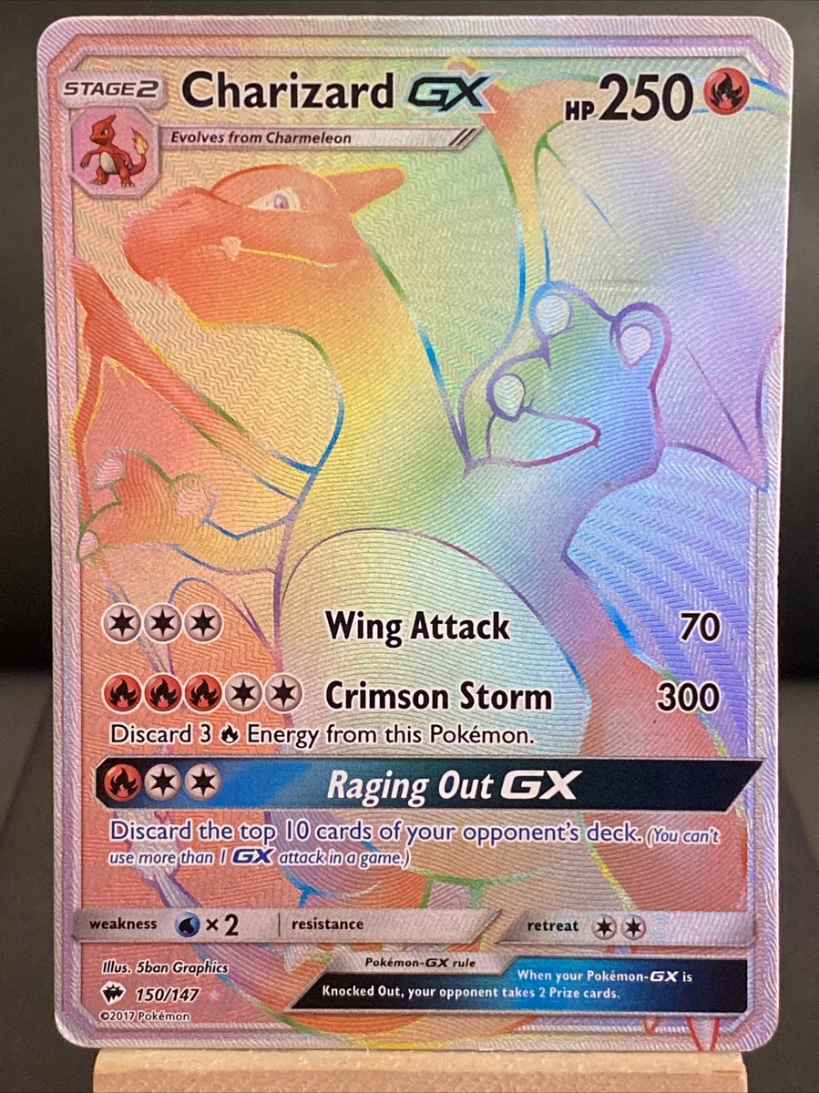Pokemon Card Charizard GX 150 147 Rainbow Secret Rare Burning Shadows Ex Cond