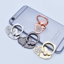 360 Rotation Cell Phone Ring Stand Holder iPhone Galaxy Android- Two Love Hearts