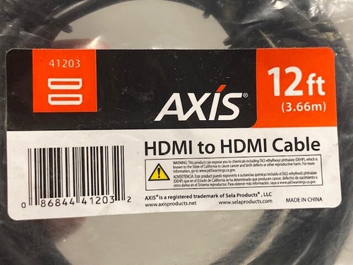 Axis High Speed HDMI to HDMI Cable with Ethernet - 12 Feet (41203) - NEW - Picture 2 of 2