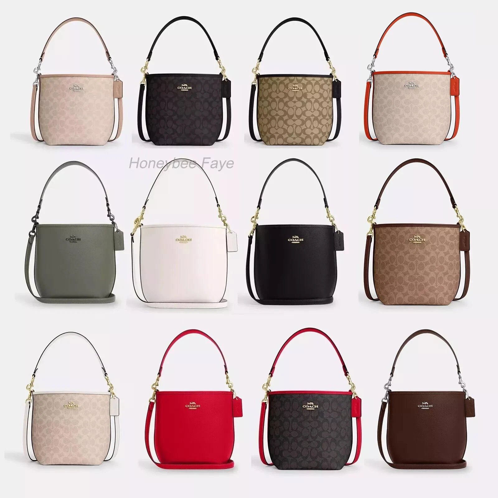 Borsa a secchio Coach City nuova con etichette in tela firmata in pelle doppia faccia