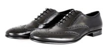 LUXURY PRADA BROGUE OXFORD SHOES 2EA039 BLACK LEATHER NEW US 10.5 EU 43,5 44