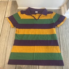 Mardi Gras Rugby Stripe Purple Green Gold Short Sleeve Polo Shirt Youth XL
