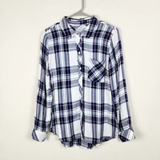 Rails Top Women XS White Purple Plaid Button Up Flannel Long Sleeve Hunter Rayon