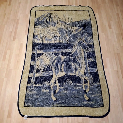 Vintage San Marcos Horse Blanket Throw Acrylic Blue Western Landscape Mtn’s Tree - Picture 2 of 10