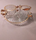 Vintage National Creamer and Sugar Bowl in Clear Etched In Gold by Jeanette 22k