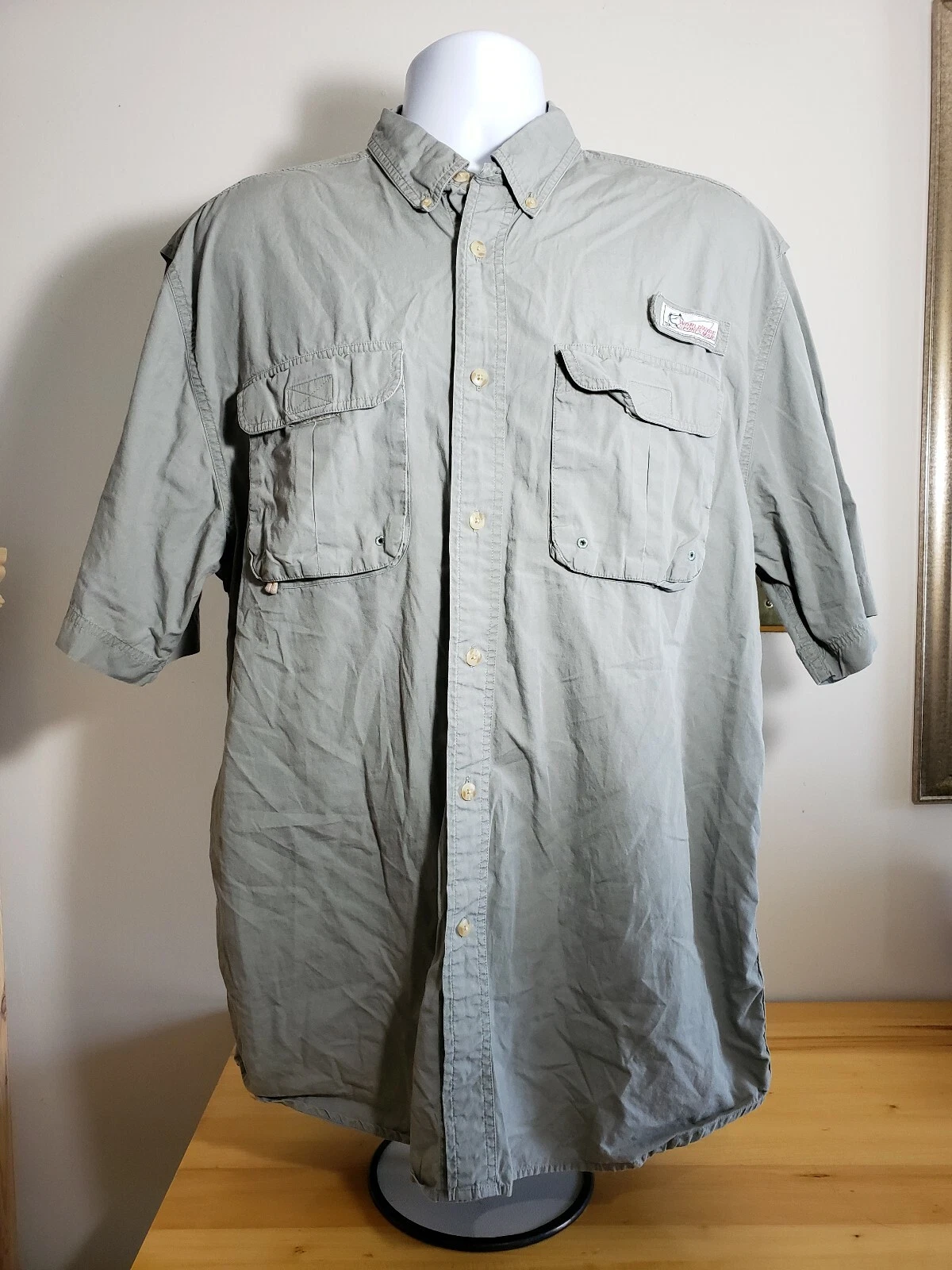 World Wide Sportsman Shirt Long Sleeve Button Front Fishing Vented Large Gray