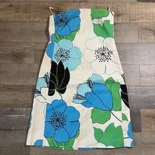 Banana Republic Strapless Polyester Dress 10P White Floral Sheath Flare