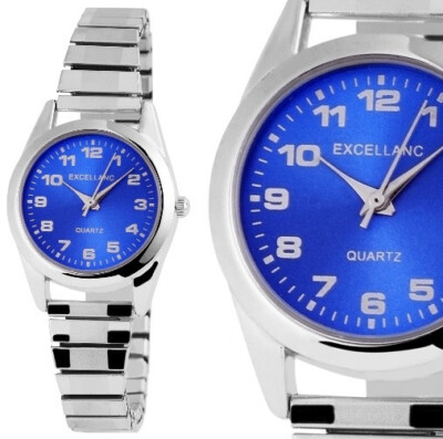 Damenuhr Frauen Armbanduhr Blau Silber Zugarmband Stretch
