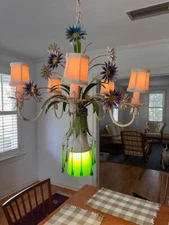 1930s Unrestored French Toleware Style Floral Chandelier