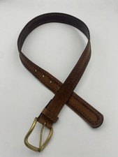 Brown 1.5" Leather Belt Brass Buckle 37 inch/96 CM Detailed Nice 
