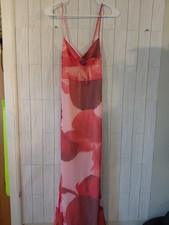BooHoo Chic Style Abstract Floral Print Mesh Maxi Slip Dress Sultry romanticore