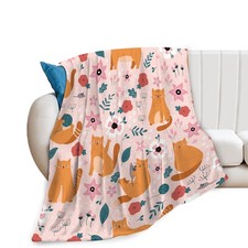 50x40 Inch Cute Cat Throw Blanket Orange Kitten Flannel Fleece Bed Couch Sofa
