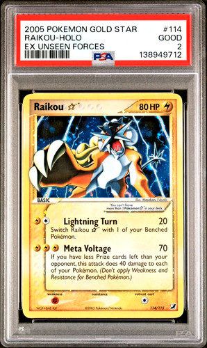 2005 POKEMON RAIKOU GOLD STAR HOLO EX UNSEEN FORCES #114 PSA 2