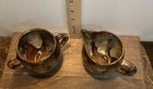 Dryden Pottery Creamer & Sugar Bowl 2pc Set, Brown/Green Drip, Glossy Handles — photo 5