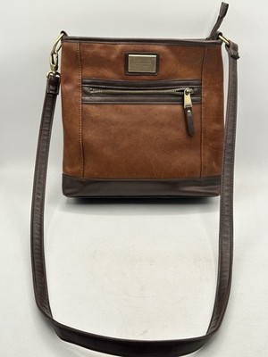 Tignanello Leather Built-In Wallet Zip Pocket Purse Crossbody Bag Tan Brown