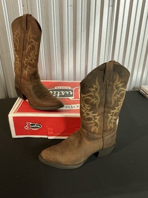 Justin 2551 Stampede Huck Brown Leather Cowboy BOOTS Mens Size 12D NIB!!!