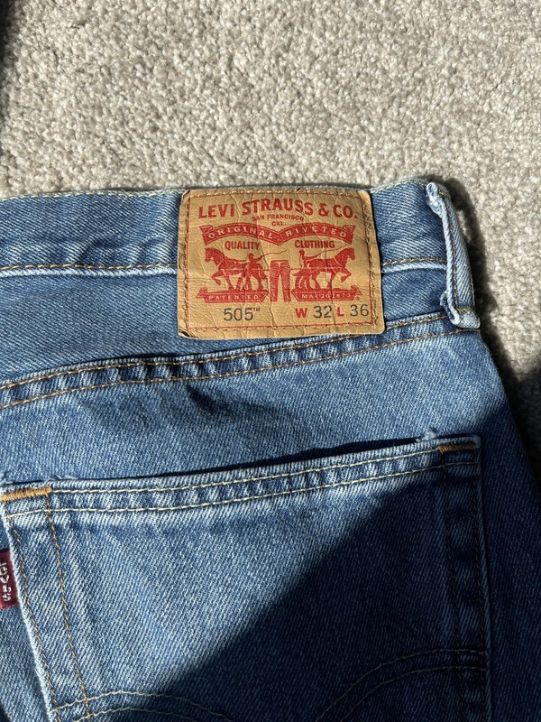 Levis 505 Jeans Men 32x36 Blue Button Fly Original Fit Pants Dark Wash Denim